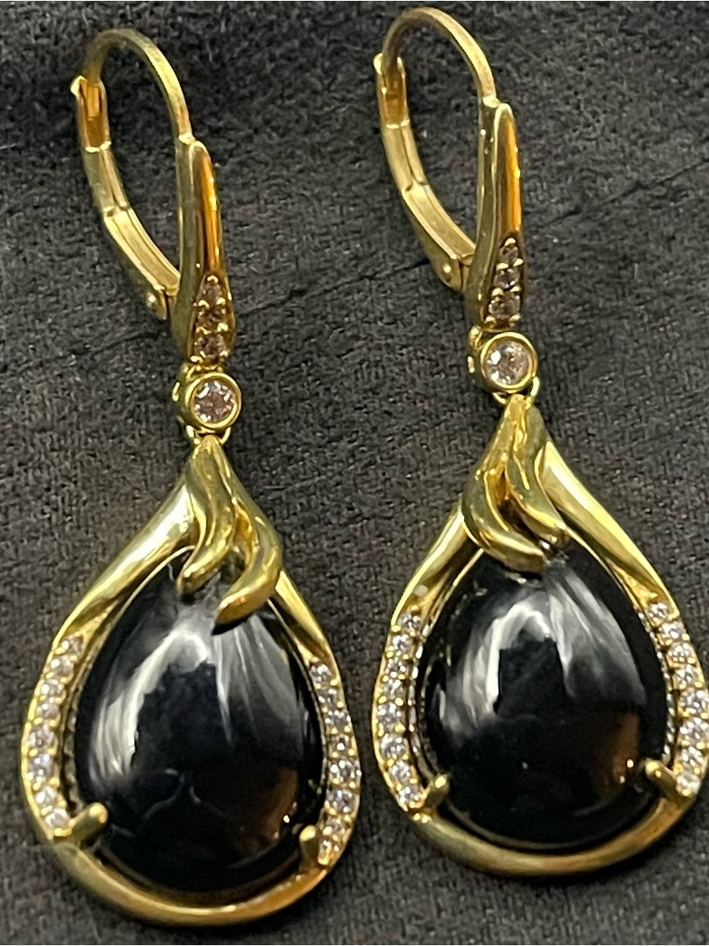 NOS VTG Nicky Butler Black Teardrop Flame Earrings HSN box & black bag